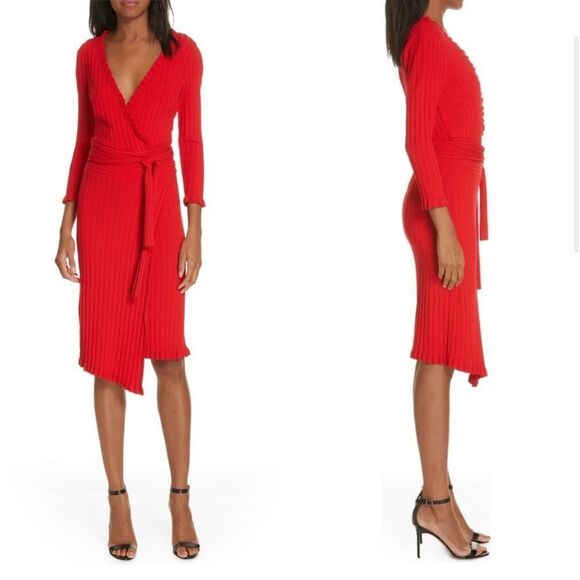 Milly Ruffle Edged Red Wrap Dress - Picture 1 of 6